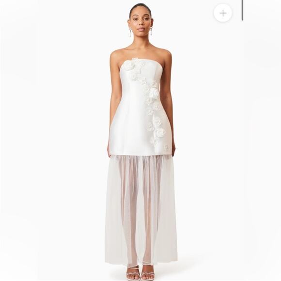 elliatt oleander strapless sateen 3D flower pearl mesh maxi mini dress large NEW - Picture 2 of 15